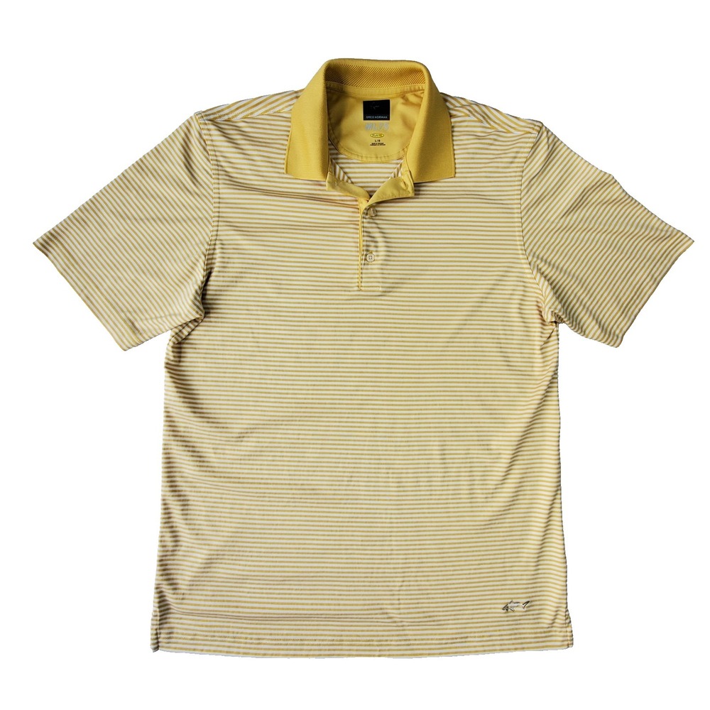 Greg Norman ML75 Play Dry Golf Polo Shirt‎ Yellow White Striped Large